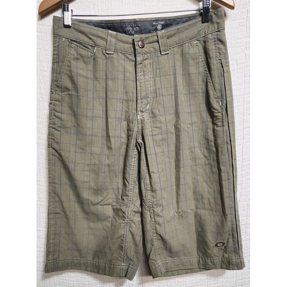 Mountain Hardwear Shorts Mens Sz 28 Brown‎ Blue Plaid Flat Front Pockets Bermuda
